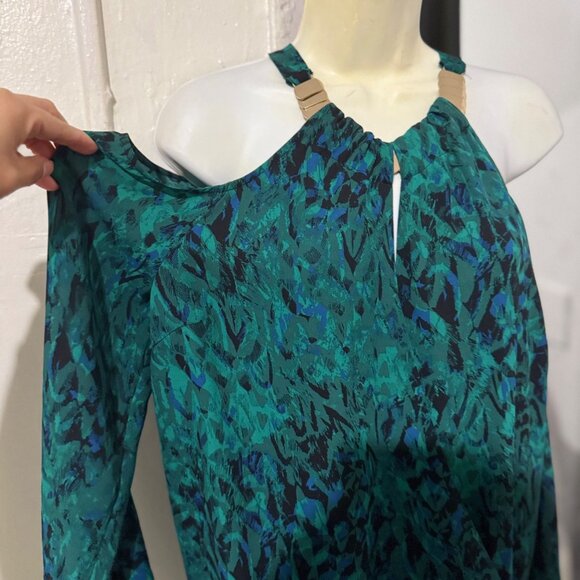 Thalia Sodi Women Printed Keyhole Neck Top Faux Wrap Halter Green Size medium - Picture 4 of 13